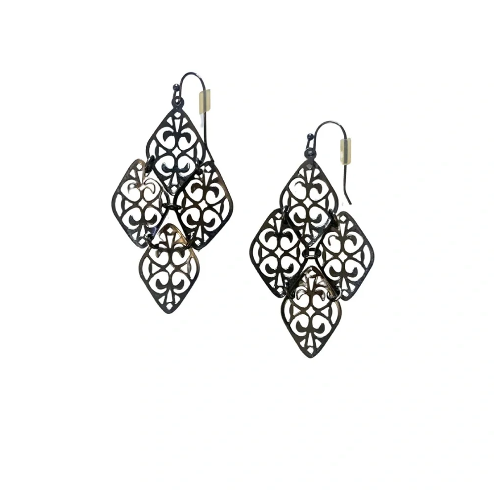 2/$30 Guess Silver Tone Set 2 Drop Earrings Large Hoops Gray Y2K Dangling Dainty